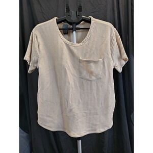 Andree By Unit Small Oversized Ribbed Tee With Pocket Blouse Tan Cream